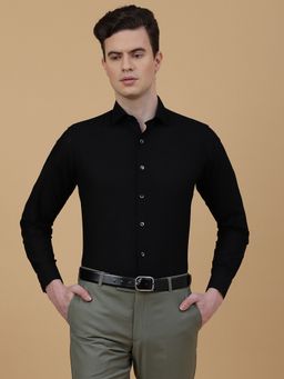 Metal - Men Black Cotton Solid Slim Fit Formal Shirt