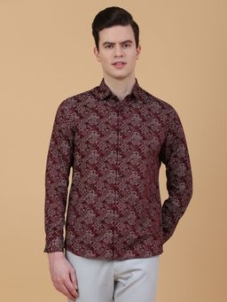 Greenfibre - Men Maroon Cotton Printed Slim Fit Casual Shirt