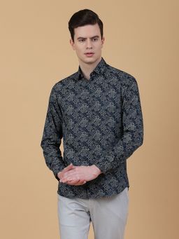 Greenfibre - Men Navy Blue Cotton Printed Slim Fit Casual Shirt