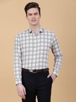 Metal - Men Grey Cotton Checks Slim Fit Formal Shirt