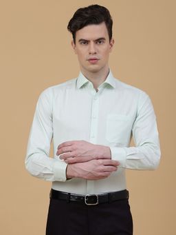 Greenfibre - Men Green Cotton Blend Self Design Slim Fit Formal Shirt