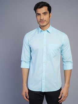 JadeBlue - Men Blue Cotton Solid Slim Fit Casual Shirt