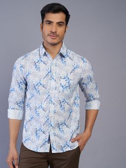 Greenfibre - Men Blue Pure Cotton Printed Slim Fit Casual Shirt