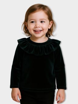 Mi Arcus - Girls Solid Green Velvet Full Sleeves Top