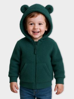 Mi Arcus - Kids Solid Green Full Sleeves Hooded Zipper Sweatshirt
