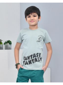 YOUMAA - Boys Cotton Graphic Half Sleeve Round Neck Iceberg Green T-Shirt
