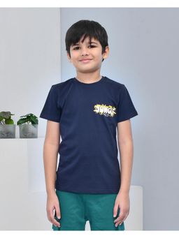 YOUMAA - Boys Cotton Graphic Half Sleeve Round Neck Navy Blue T-Shirt