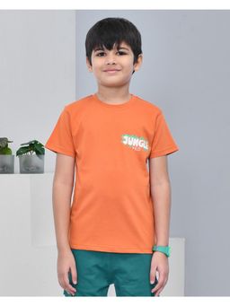 YOUMAA - Boys Cotton Printed Half Sleeve Round Neck Rust T-Shirt