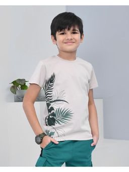 YOUMAA - Boys Cotton Printed Half Sleeve Round Neck Grey T-Shirt