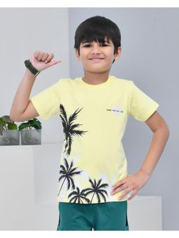 YOUMAA - Boys Cotton Printed Half Sleeve Round Neck Elfin Yellow T-Shirt