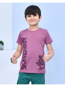 YOUMAA - Boys Cotton Printed Half Sleeve Round Neck Purple T-Shirt