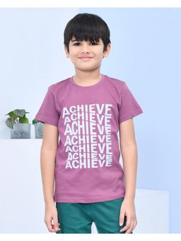YOUMAA - Boys Cotton Typography Half Sleeve Round Neck Purple T-Shirt