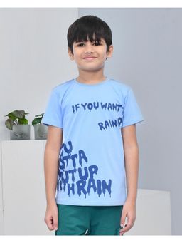 YOUMAA - Boys Cotton Typography Half Sleeve Round Neck Light Blue T-Shirt