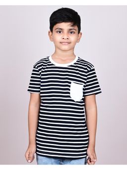 YOUMAA - Boys Cotton Stripes Half Sleeve Round Neck White T-Shirt