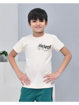 YOUMAA - Boys Cotton Printed Half Sleeve Round Neck Beige T-Shirt