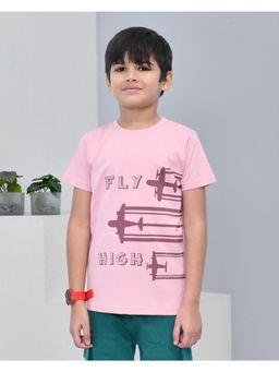 YOUMAA - Boys Cotton Printed Half Sleeve Round Neck Blush Pink T-Shirt