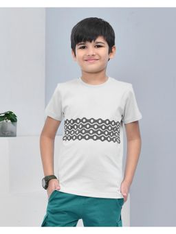 YOUMAA - Boys Cotton Graphic Half Sleeve Round Neck Grey T-Shirt