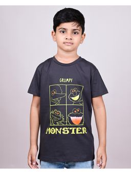 YOUMAA - Boys Cotton Graphic Half Sleeve Round Neck Grey T-Shirt