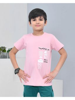 YOUMAA - Boys Cotton Graphic Half Sleeve Round Neck Blush Pink T-Shirt