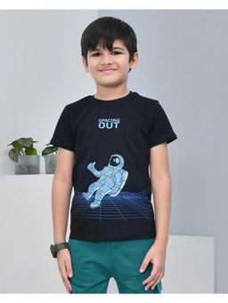 YOUMAA - Boys Cotton Graphic Half Sleeve Round Neck Black T-Shirt