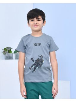 YOUMAA - Boys Cotton Printed Half Sleeve Round Neck Grey T-Shirt