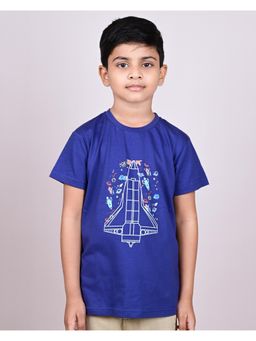 YOUMAA - Boys Cotton Graphic Half Sleeve Round Neck Oxford Blue T-Shirt