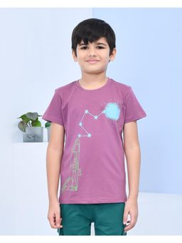 YOUMAA - Boys Cotton Graphic Half Sleeve Round Neck Tulip Purple T-Shirt