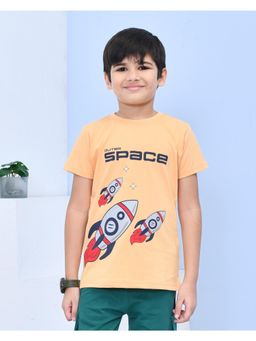 YOUMAA - Boys Cotton Graphic Half Sleeve Round Neck Buff Orange T-Shirt