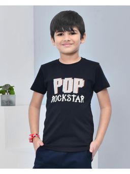 YOUMAA - Boys Cotton Graphic Half Sleeve Round Neck Black T-Shirt