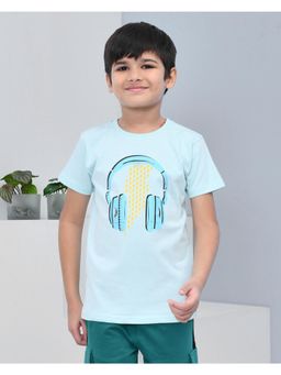 YOUMAA - Boys Cotton Graphic Half Sleeve Round Neck Sage Green T-Shirt