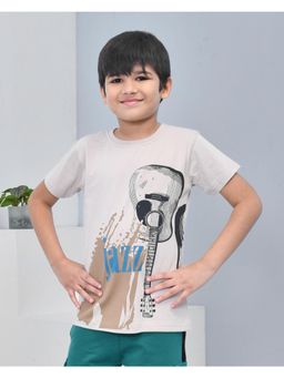 YOUMAA - Boys Cotton Printed Half Sleeve Round Neck Grey T-Shirt