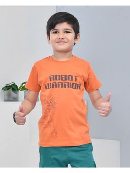 YOUMAA - Boys Cotton Printed Half Sleeve Round Neck Rust T-Shirt