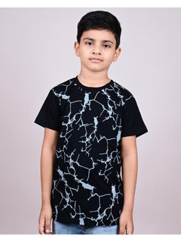 YOUMAA - Boys Cotton Abstract Half Sleeve Round Neck Black T-Shirt