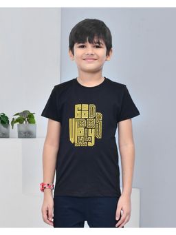 YOUMAA - Boys Cotton Typography Half Sleeve Round Neck Black T-Shirt