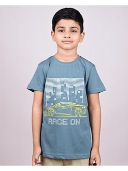 YOUMAA - Boys Cotton Printed Half Sleeve Round Neck Grey T-Shirt