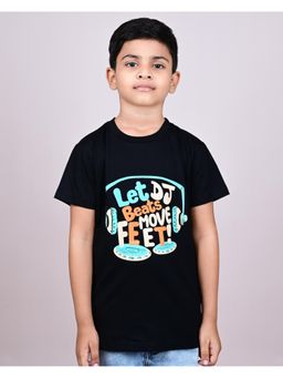 YOUMAA - Boys Cotton Graphic Half Sleeve Round Neck Black T-Shirt