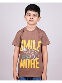 YOUMAA - Boys Cotton Printed Half Sleeve Round Neck Brown T-Shirt