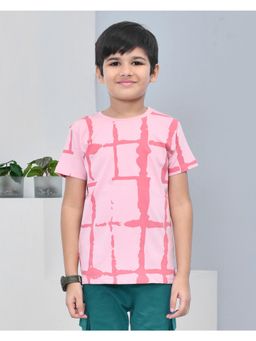 YOUMAA - Boys Cotton Abstract Half Sleeve Round Neck Blush Pink T-Shirt