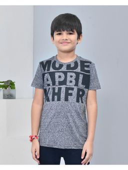 YOUMAA - Boys Cotton Typography Half Sleeve Round Neck Charcoal Grey T-Shirt