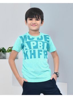 YOUMAA - Boys Cotton Typography Half Sleeve Round Neck Sage Green T-Shirt