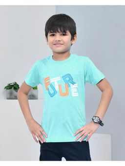 YOUMAA - Boys Cotton Typography Half Sleeve Round Neck Sage Green T-Shirt