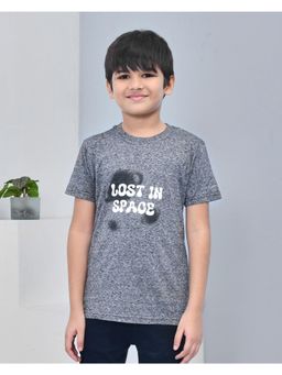 YOUMAA - Boys Cotton Printed Half Sleeve Round Neck Charcoal Grey T-Shirt