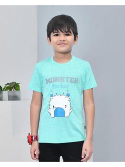 YOUMAA - Boys Cotton Printed Half Sleeve Round Neck Sage Green T-Shirt
