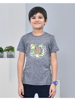 YOUMAA - Boys Cotton Printed Half Sleeve Round Neck Charcoal Grey T-Shirt