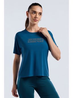 Amante - Women Teal Base Full Mesh Workout T-Shirt