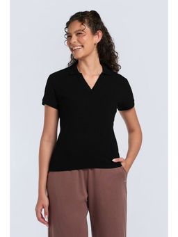 Amante - Women Black Classic Rib Polo T-Shirt