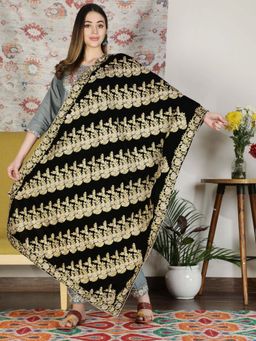 Moda Chales - Black Embroidered Velvet Shawl