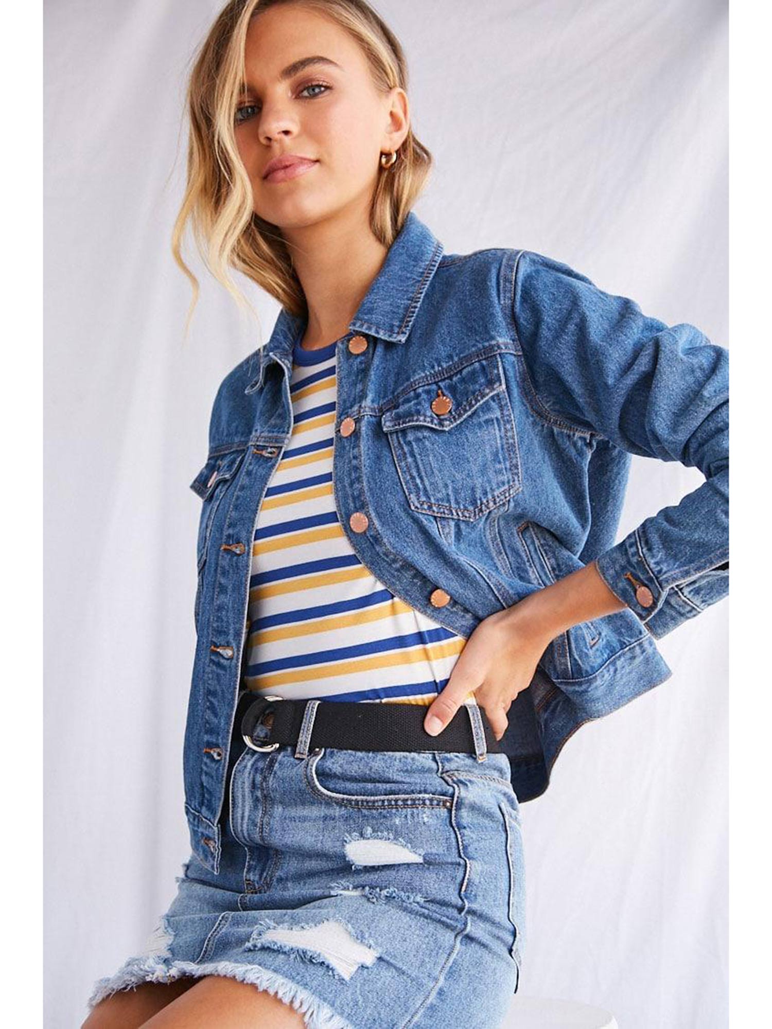 Buy Forever 21 Blue Solid Denim Jacket 