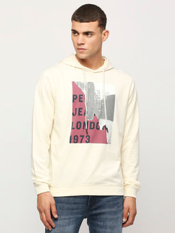 Pepe Jeans - Kingsley Photographic Printed Hooded Sweatshirt Off White