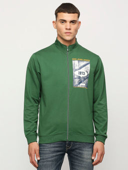 Pepe Jeans - Karson Graphic Printed Zip-Thru Sweatshirt Green